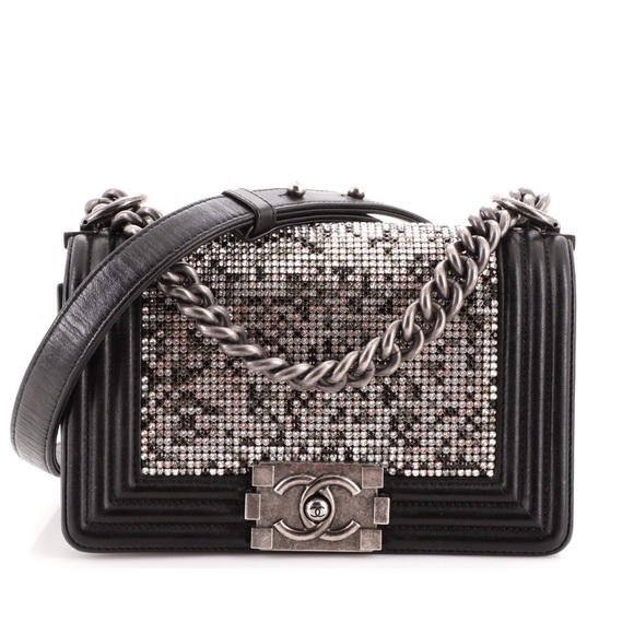 CHANEL Small Embellished Swarovski Crystal and Black Leather Boy Bag - Picture 5 of 11